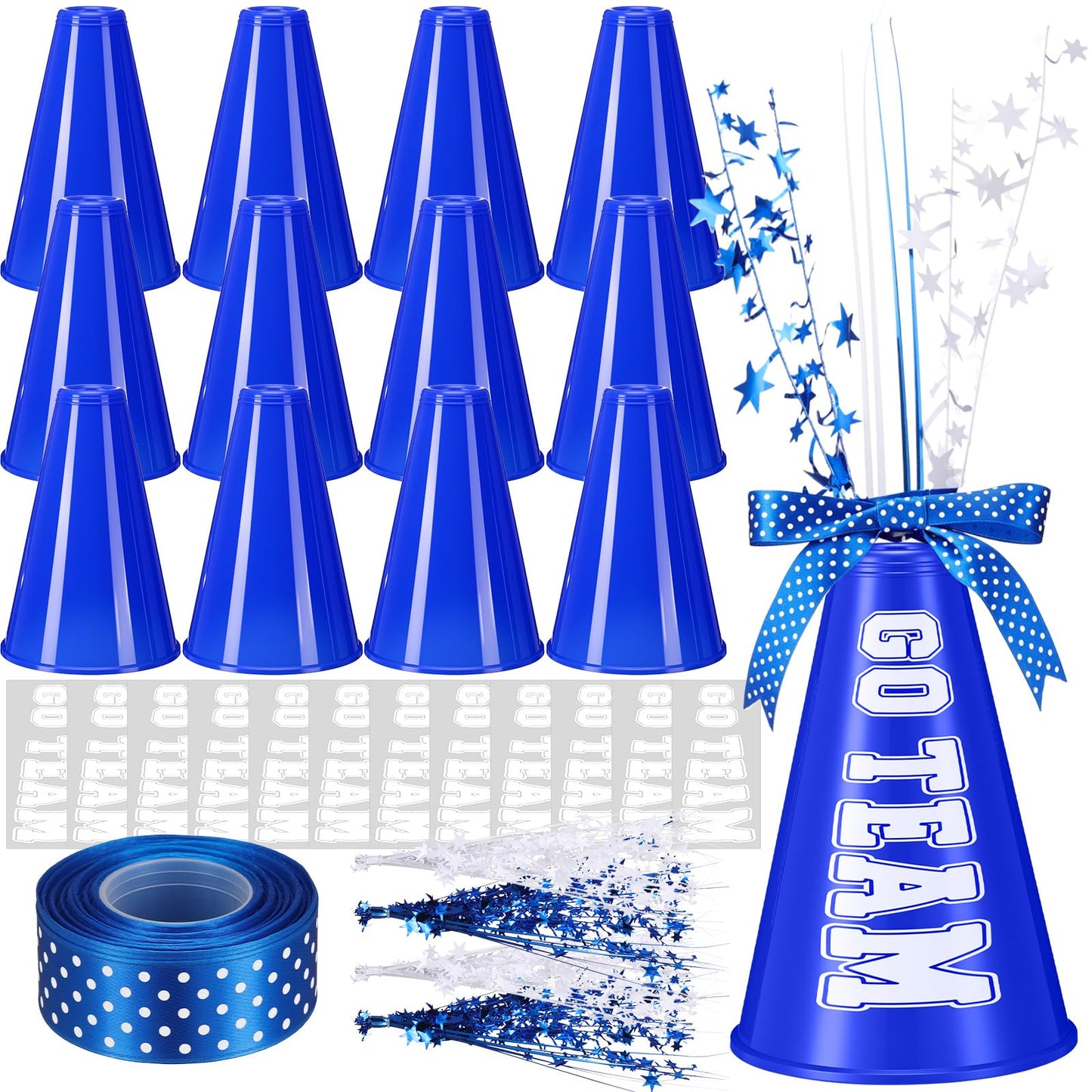 Rotatingpals Blue Cheer Megaphone Bulk – 12 Pcs DIY Party Decor & Centerpiece Kit
