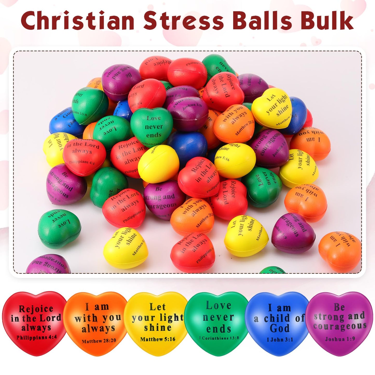 Rotatingpals 72-Piece Christian Heart Stress Balls – Bible Quotes & Motivational PU Foam