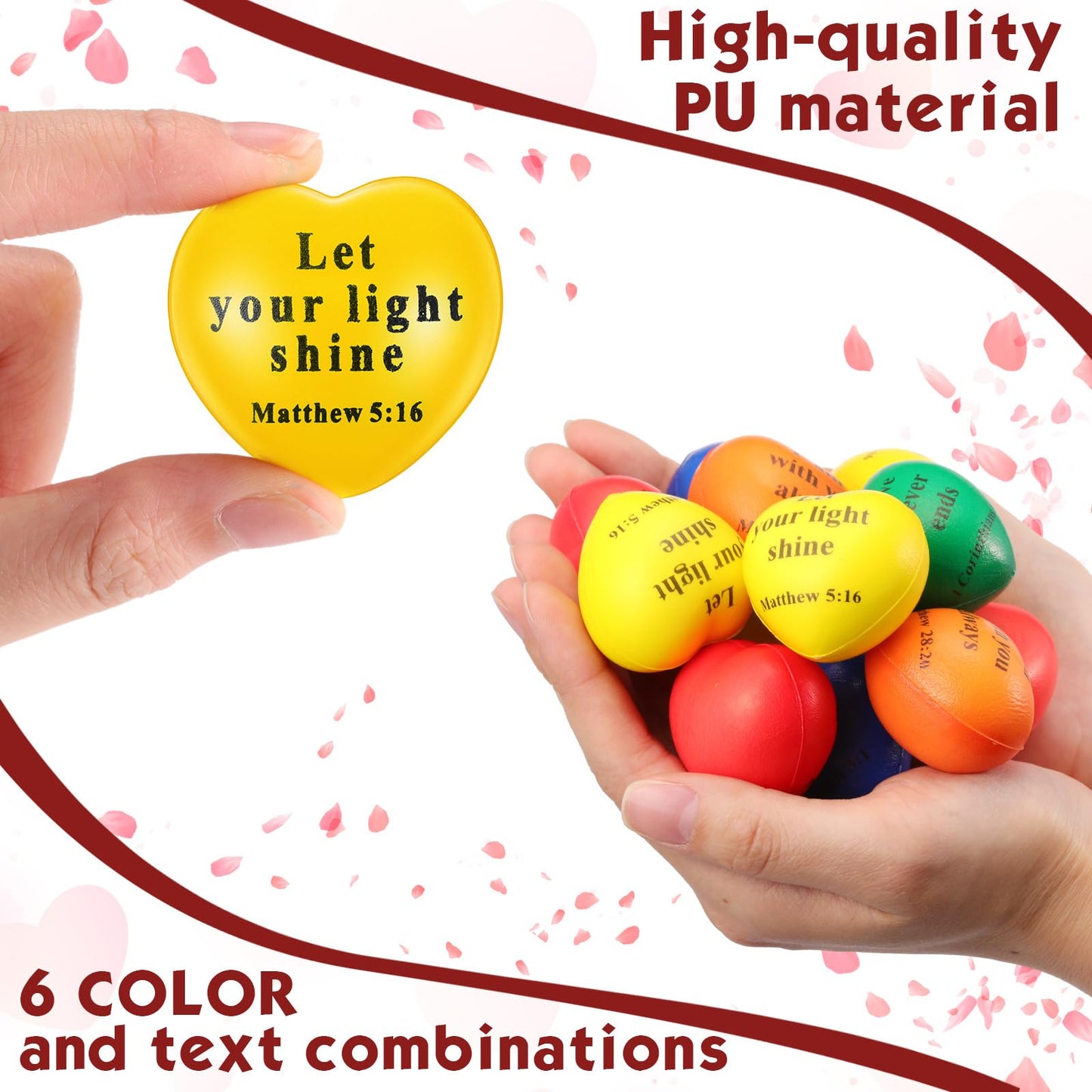 Rotatingpals 72-Piece Christian Heart Stress Balls – Bible Quotes & Motivational PU Foam
