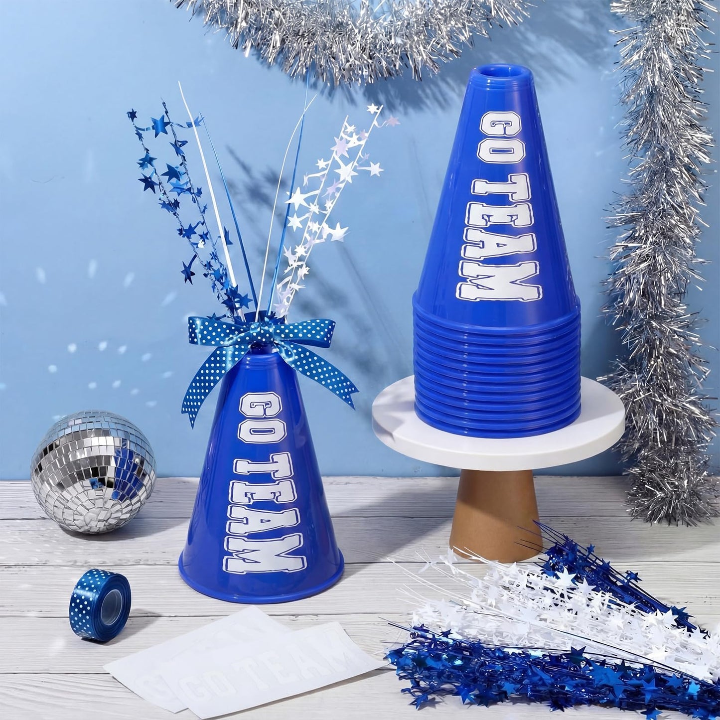 Rotatingpals Blue Cheer Megaphone Bulk – 12 Pcs DIY Party Decor & Centerpiece Kit