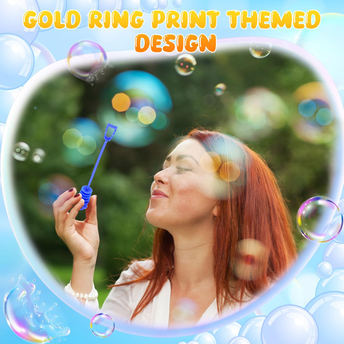 Rotatingpals Blue Bubble Wands with Gold Ring Print – 32 Pcs Party Favors