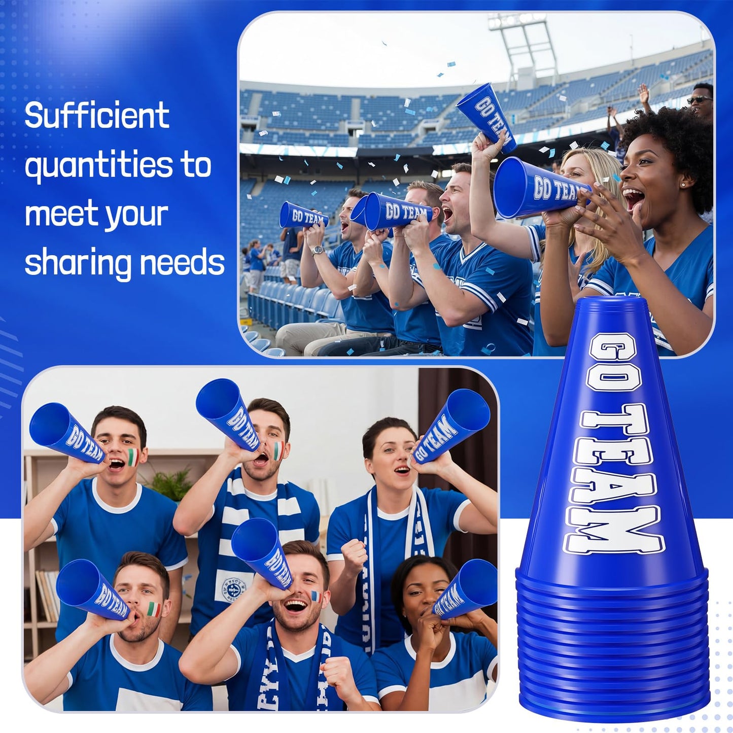 Rotatingpals Blue Cheer Megaphone Bulk – 12 Pcs DIY Party Decor & Centerpiece Kit