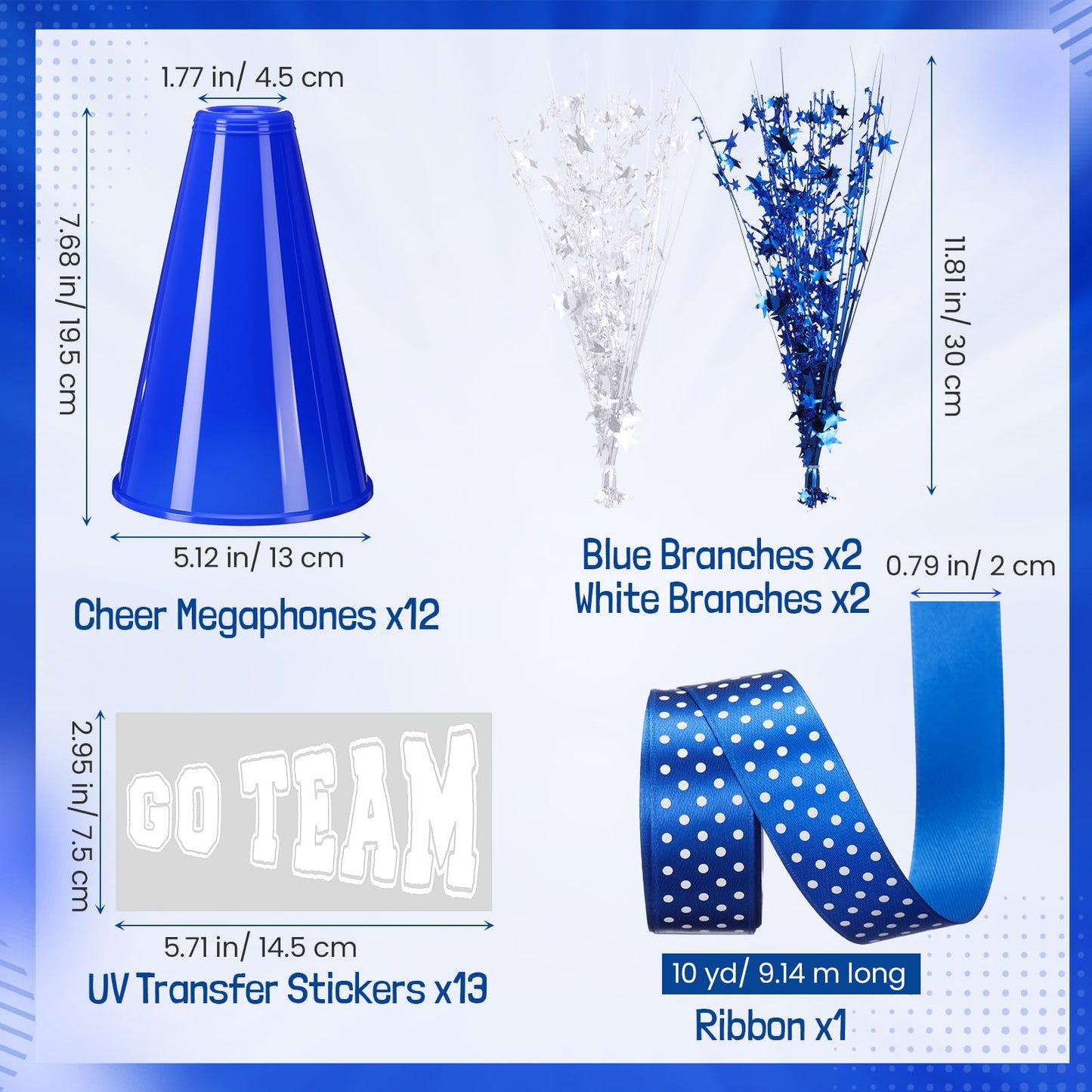 Rotatingpals Blue Cheer Megaphone Bulk – 12 Pcs DIY Party Decor & Centerpiece Kit