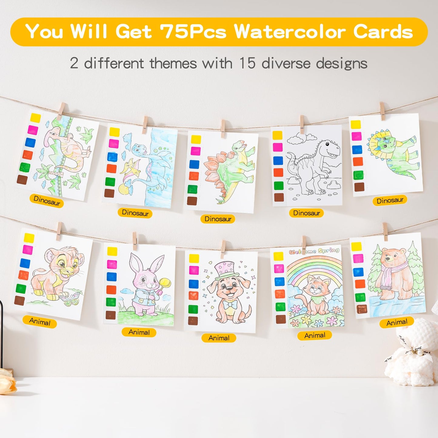 Rotu Party Favors for Kids 4-8 | 106 Pcs Watercolor Coloring Set, 15-Pack Goodie Bags & Paint Brushes