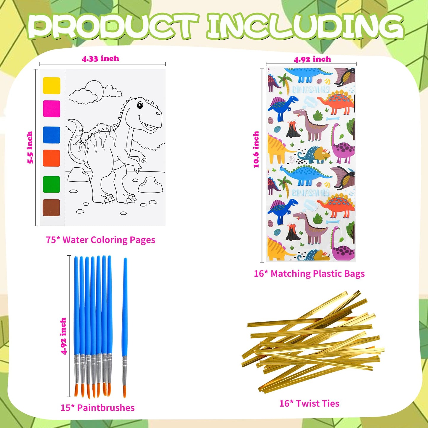 Rotu Party Favors for Kids 4-8 | 106 Pcs Watercolor Coloring Set, 15-Pack Goodie Bags & Paint Brushes