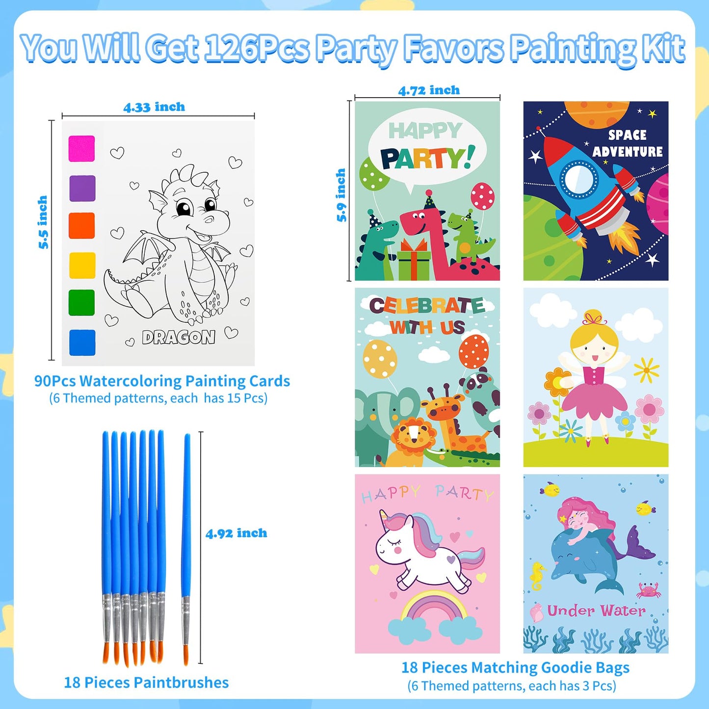Rotu Water Coloring Books for Kids — 126Pcs Party Favors (18 Packs)