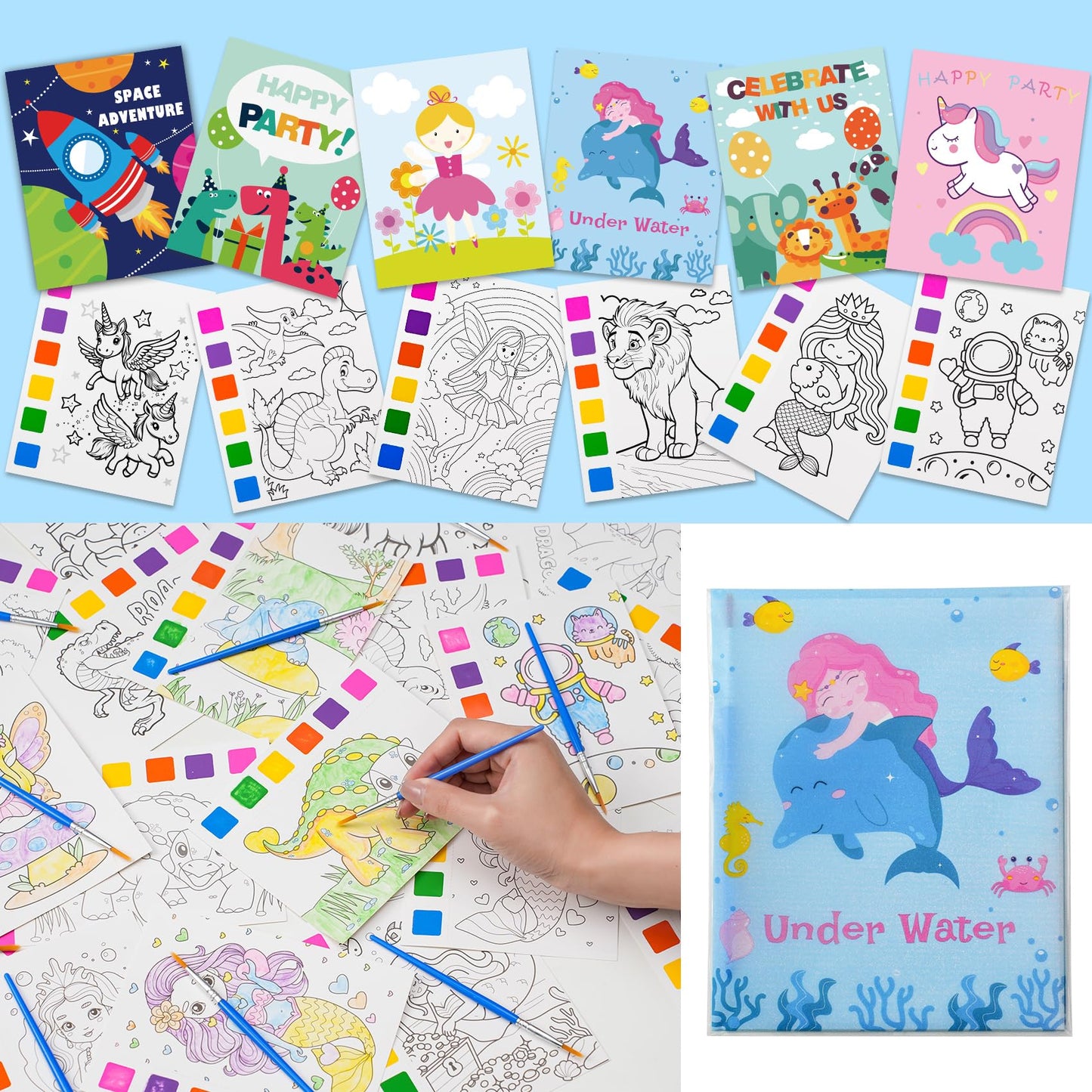 Rotu Water Coloring Books for Kids — 126Pcs Party Favors (18 Packs)