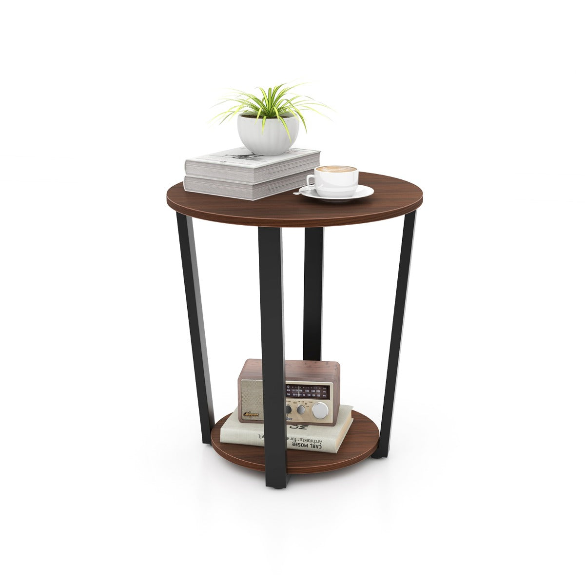 2-Tier Accent Side Table with Open Shelf-Rustic Brown