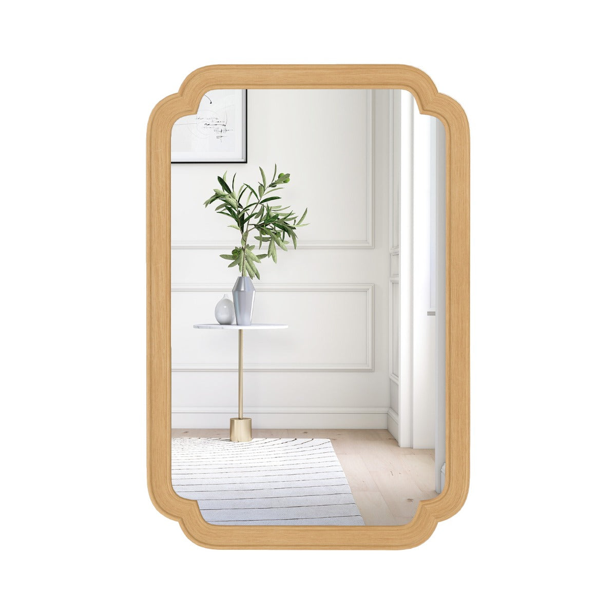 Rounded Corner Arch Wall Mirror for Bathroom Living Room-Natural
