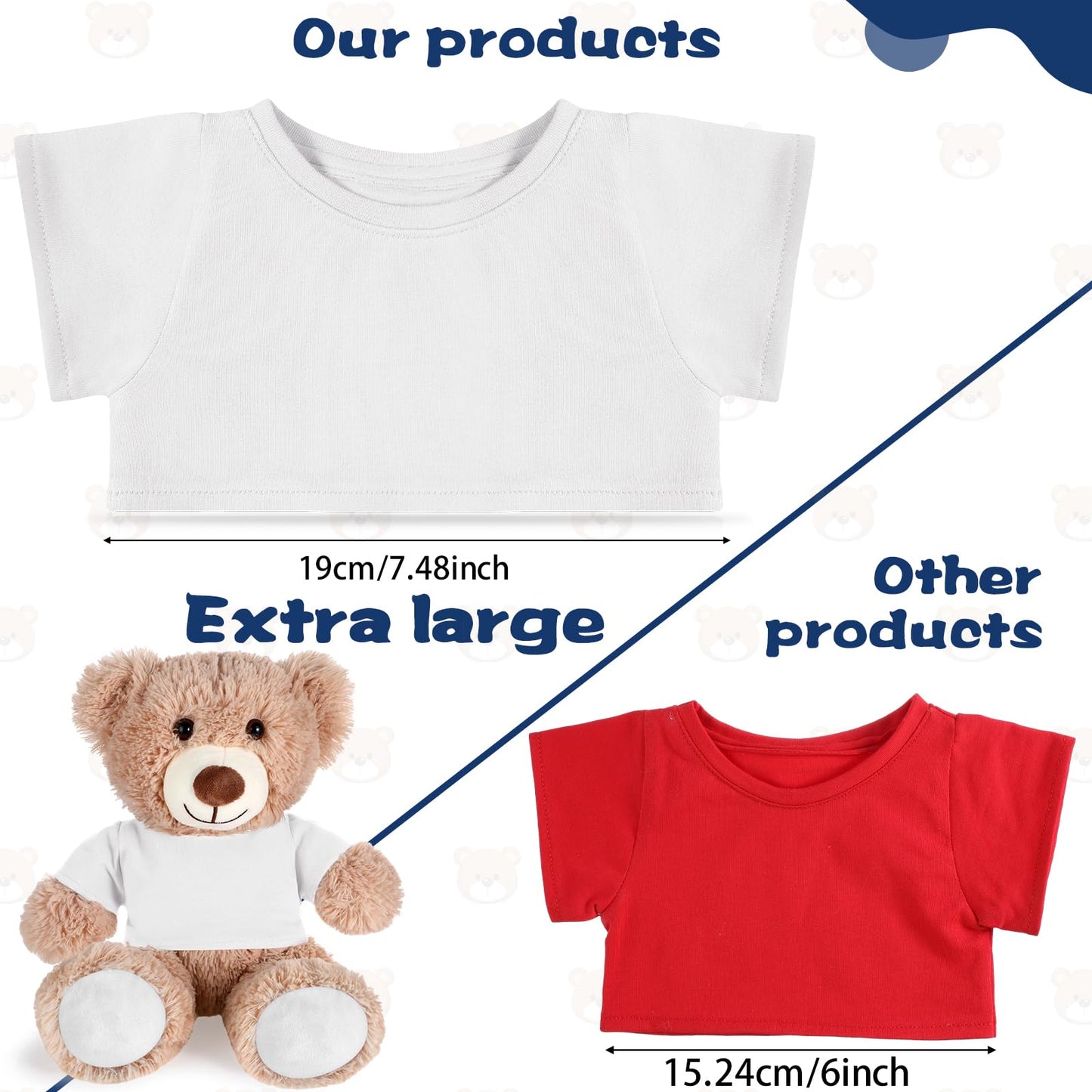 RoundFunny Bear Tee Shirt for 14-18 Inch Plush Toys | White