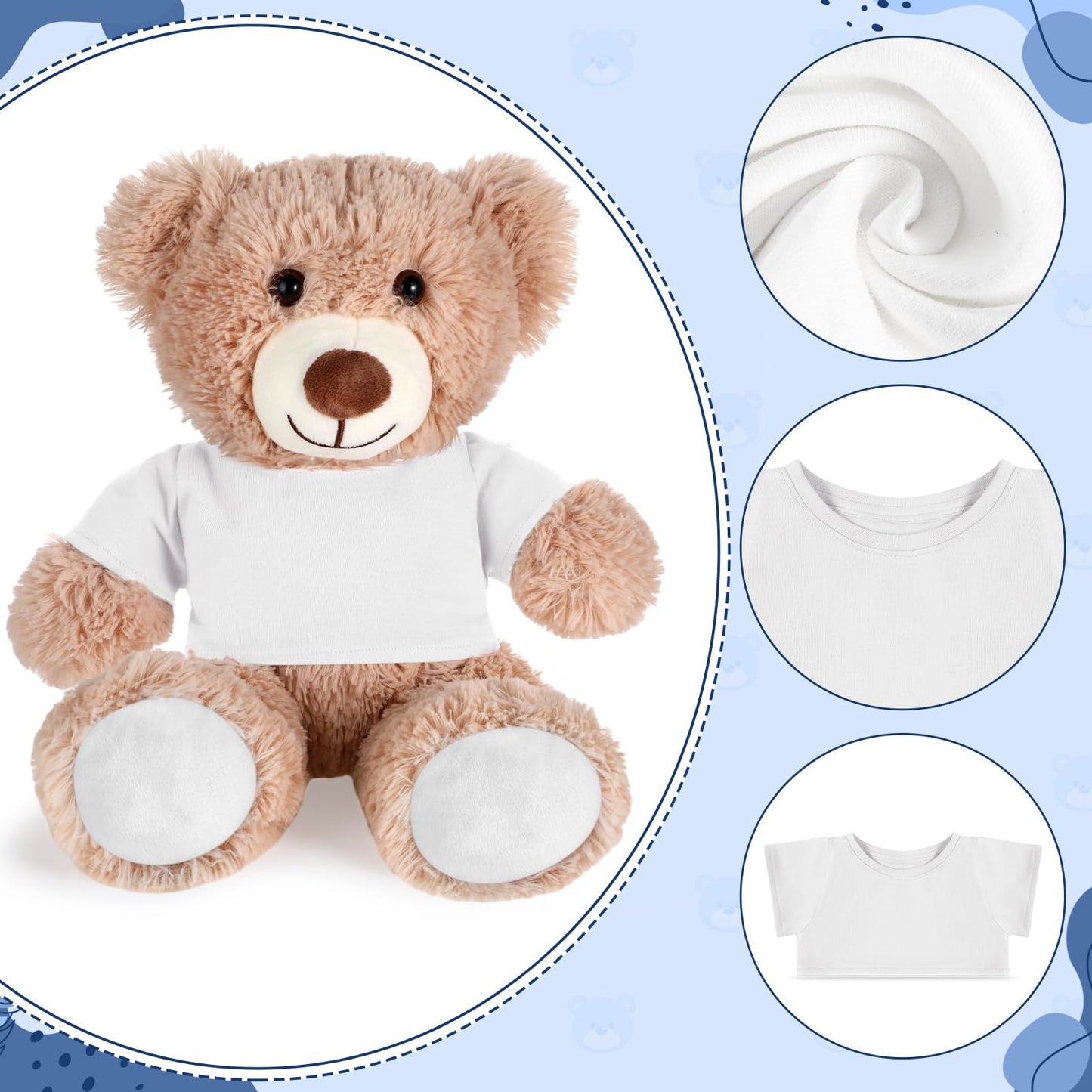 RoundFunny Bear Tee Shirt for 14-18 Inch Plush Toys | White