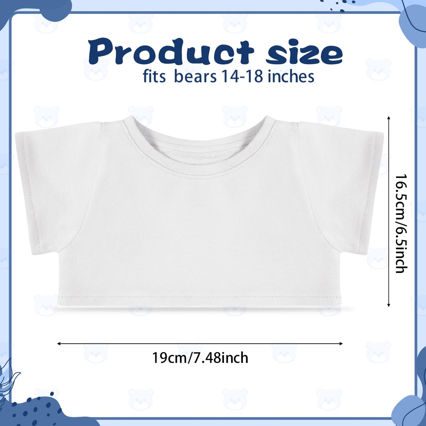 RoundFunny Bear Tee Shirt for 14-18 Inch Plush Toys | White