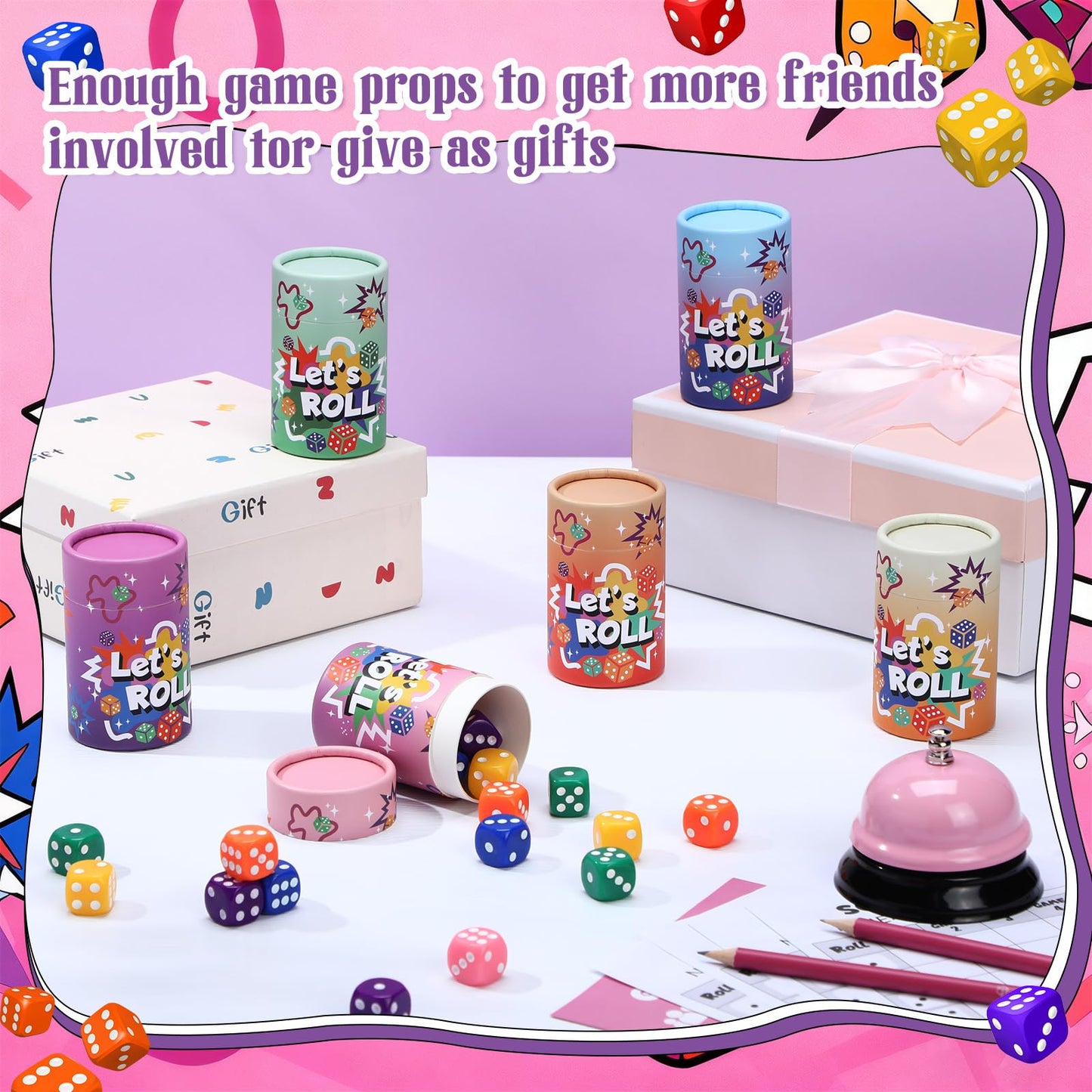 RoundFunny Bunco Game Kit – 6 Sets for Up to 12 Players (Pink)