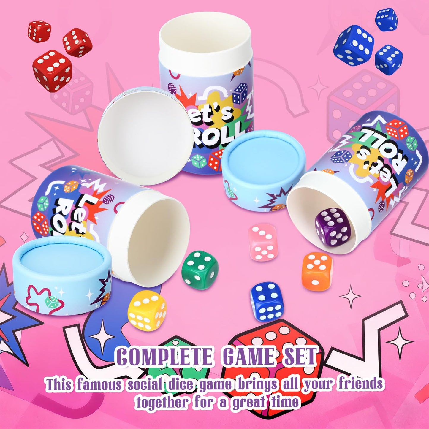 RoundFunny Bunco Game Kit – 6 Sets for Up to 12 Players (Pink)