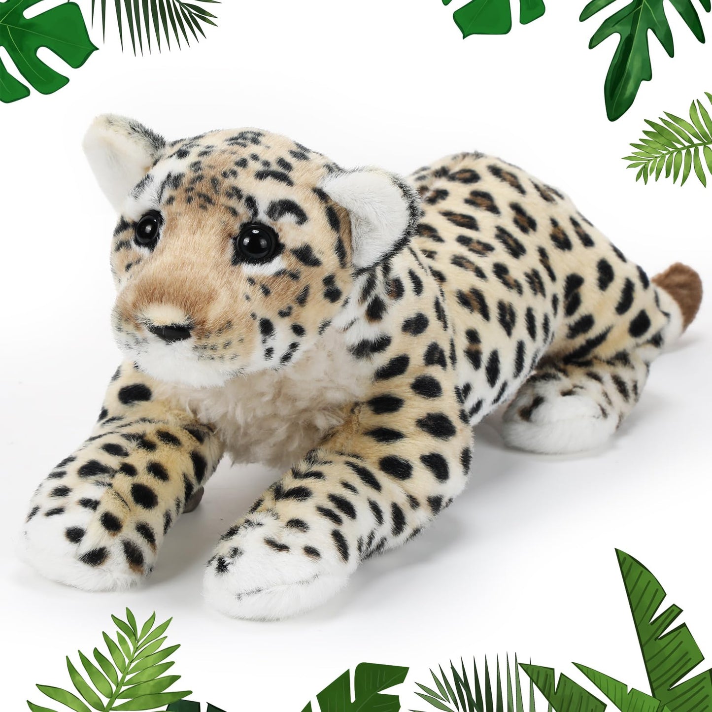 RoundFunny 15-Inch Leopard Plush | Realistic Jungle Leopard Toy for Kids