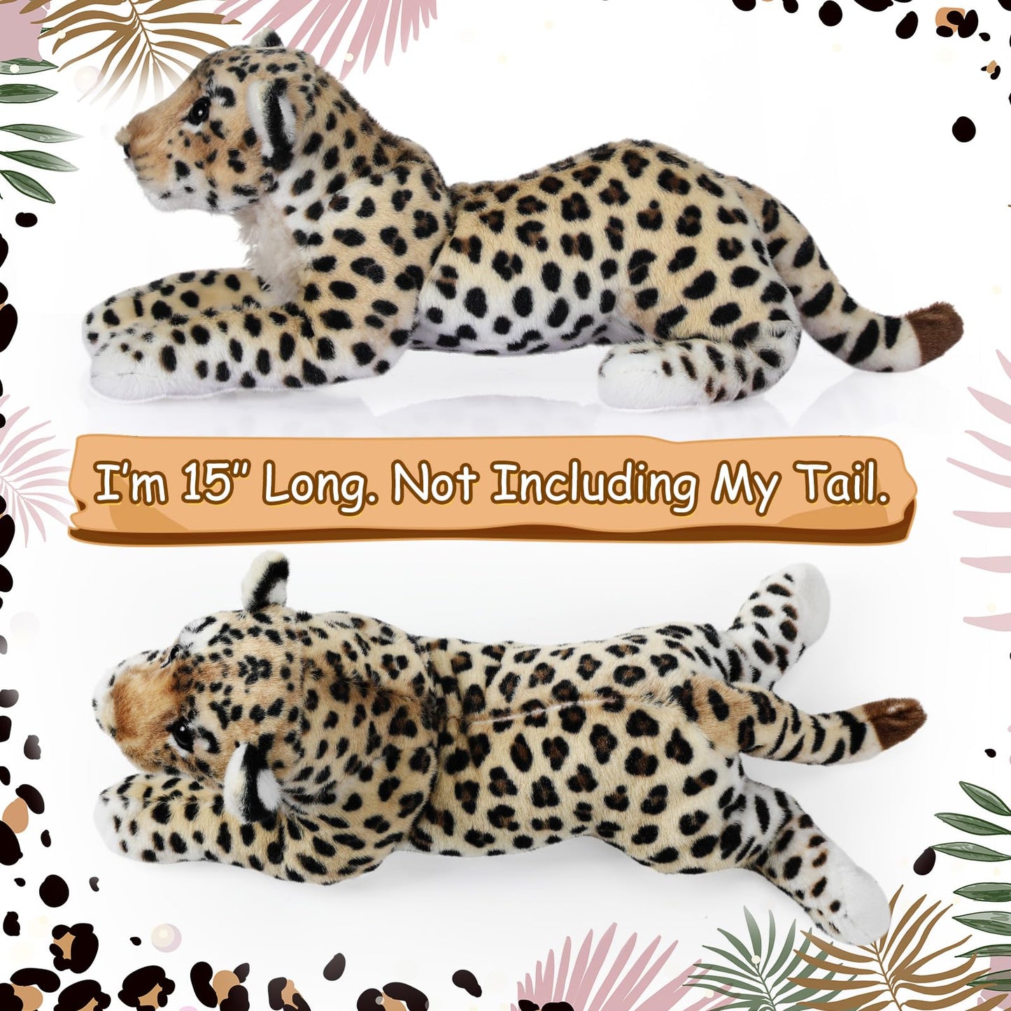 RoundFunny 15-Inch Leopard Plush | Realistic Jungle Leopard Toy for Kids