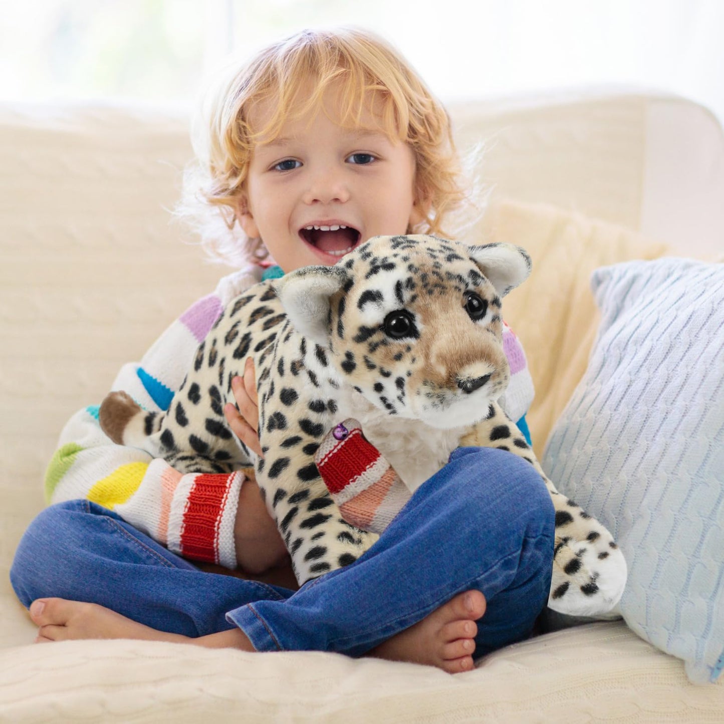RoundFunny 15-Inch Leopard Plush | Realistic Jungle Leopard Toy for Kids