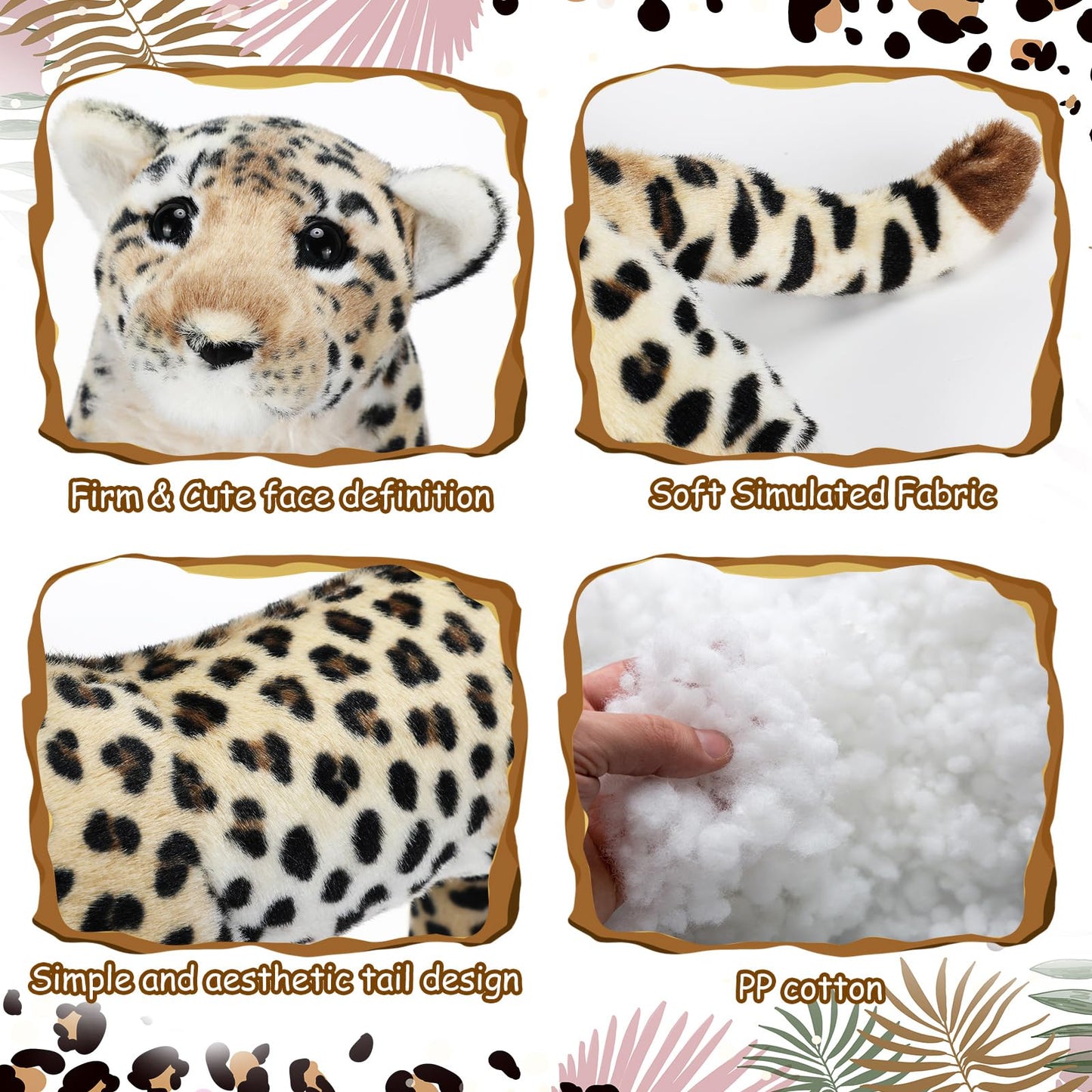 RoundFunny 15-Inch Leopard Plush | Realistic Jungle Leopard Toy for Kids