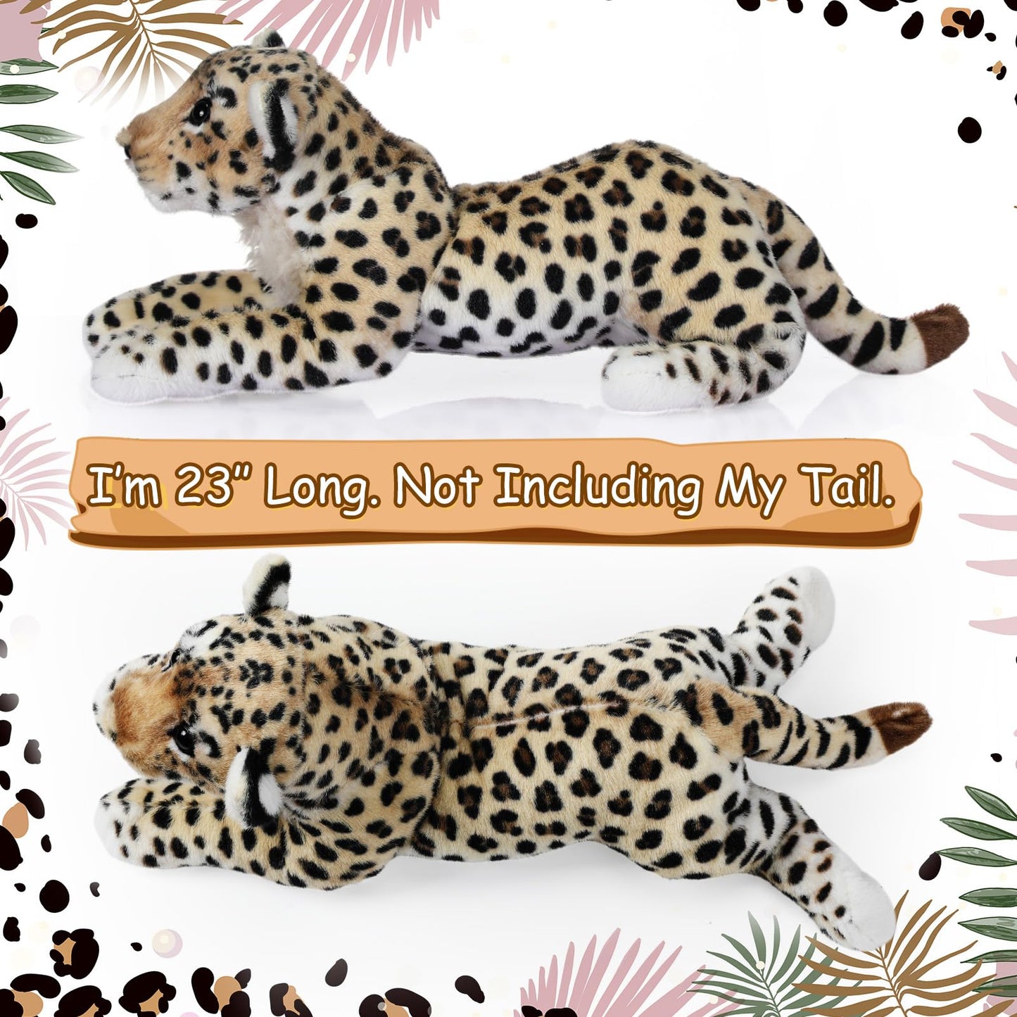 RoundFunny 23 Inch Leopard Plush – Realistic Safari Stuffed Animal for Kids