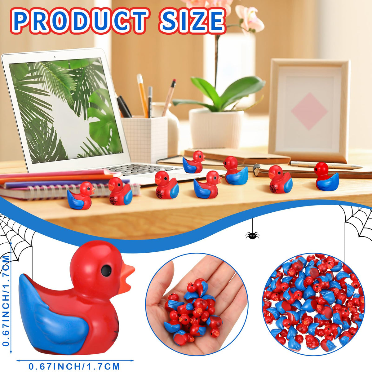 RoundFunny 60 Pcs Mini Resin Spiderweb Ducks – Tiny Decor Ducks