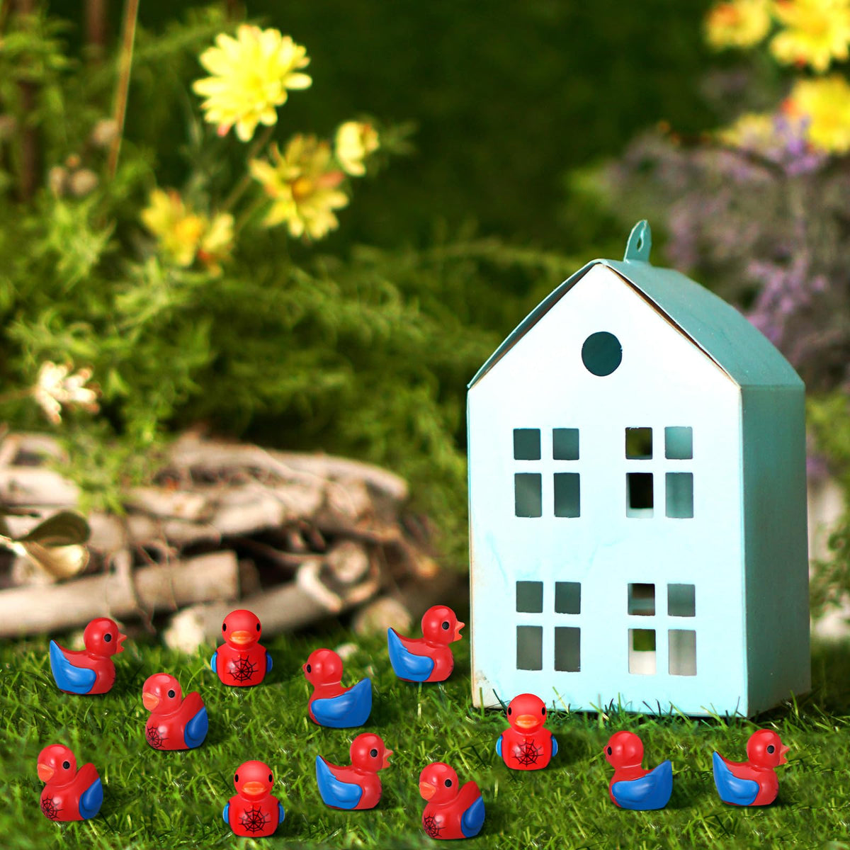 RoundFunny 60 Pcs Mini Resin Spiderweb Ducks – Tiny Decor Ducks