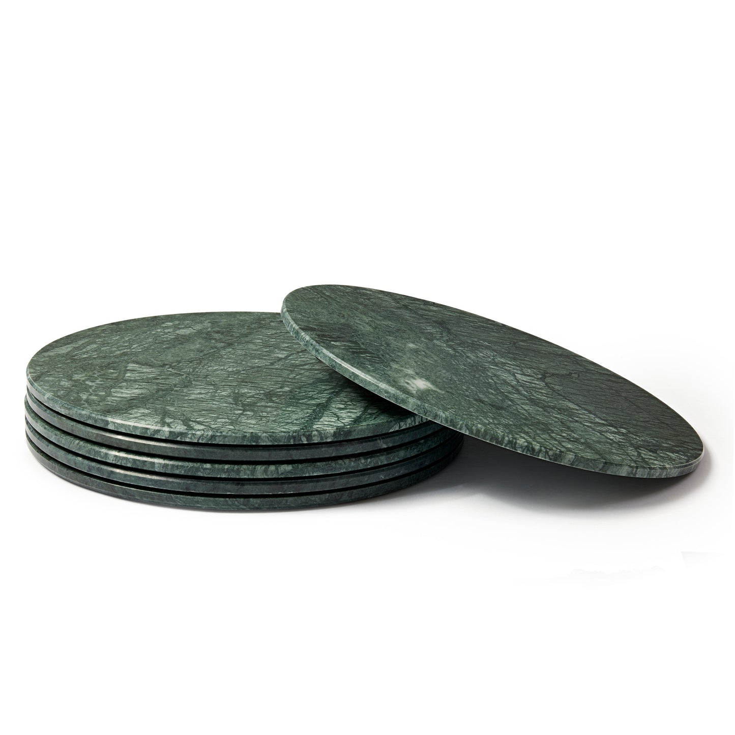 12pc Round Marble Placemats & Square Coasters Set - 30cm - Green