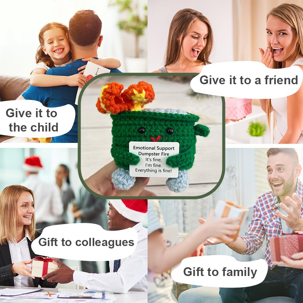 RovyFota Emotional Support Crochet Dumpster Fire – Cute Desk Decor (Green)