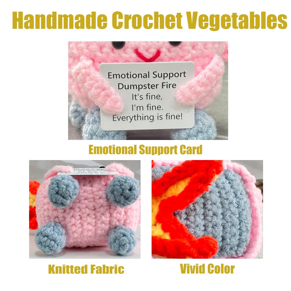RovyFota Emotional Support Crochet Dumpster Fire – Pink Desk Buddy & Gift