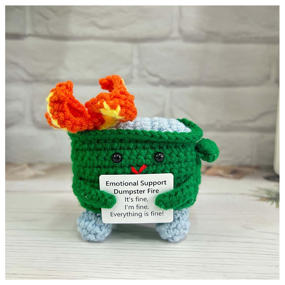 RovyFota Emotional Support Crochet Dumpster Fire – Cute Desk Decor (Green)