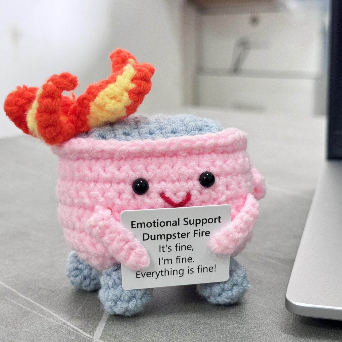 RovyFota Emotional Support Crochet Dumpster Fire – Pink Desk Buddy & Gift