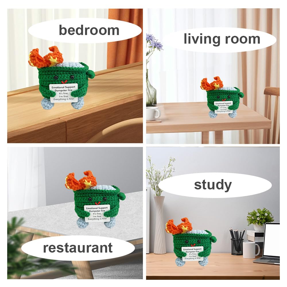 RovyFota Emotional Support Crochet Dumpster Fire – Cute Desk Decor (Green)
