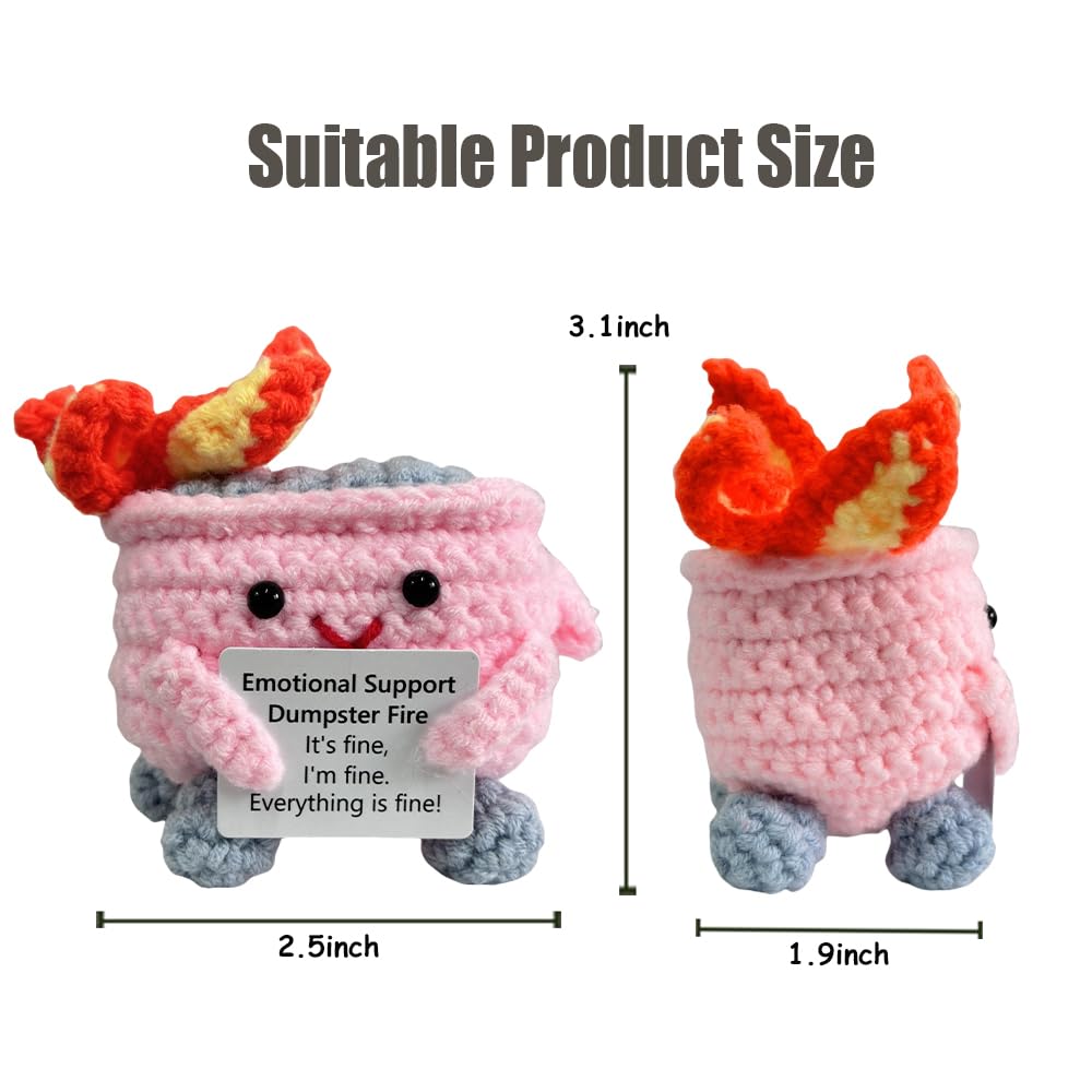 RovyFota Emotional Support Crochet Dumpster Fire – Pink Desk Buddy & Gift