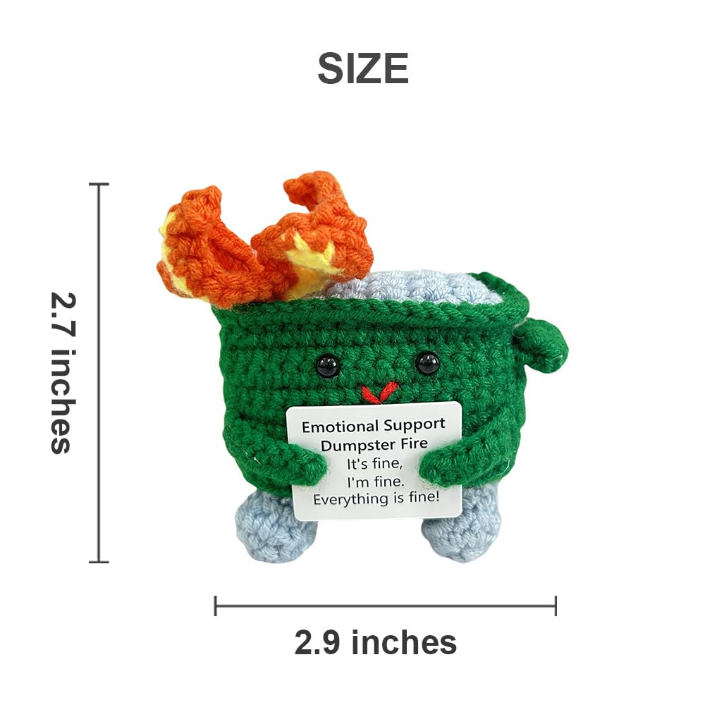 RovyFota Emotional Support Crochet Dumpster Fire – Cute Desk Decor (Green)