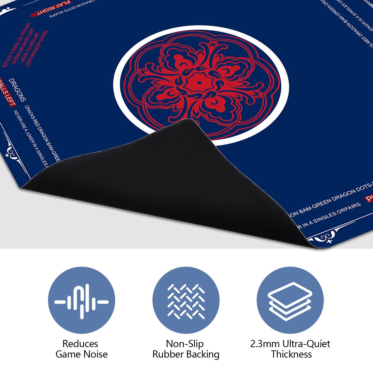 ROVYNTH Mahjong Mat 315x315 Navy – Neoprene Anti-Slip Surface + Storage Bag