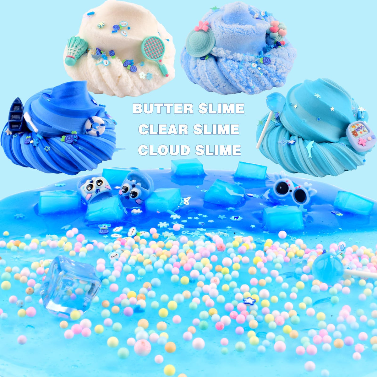 Rowecvce 6 Pack Slimes Kit – Blue Butter, Cloud & Crystal Clear Slimes for Kids