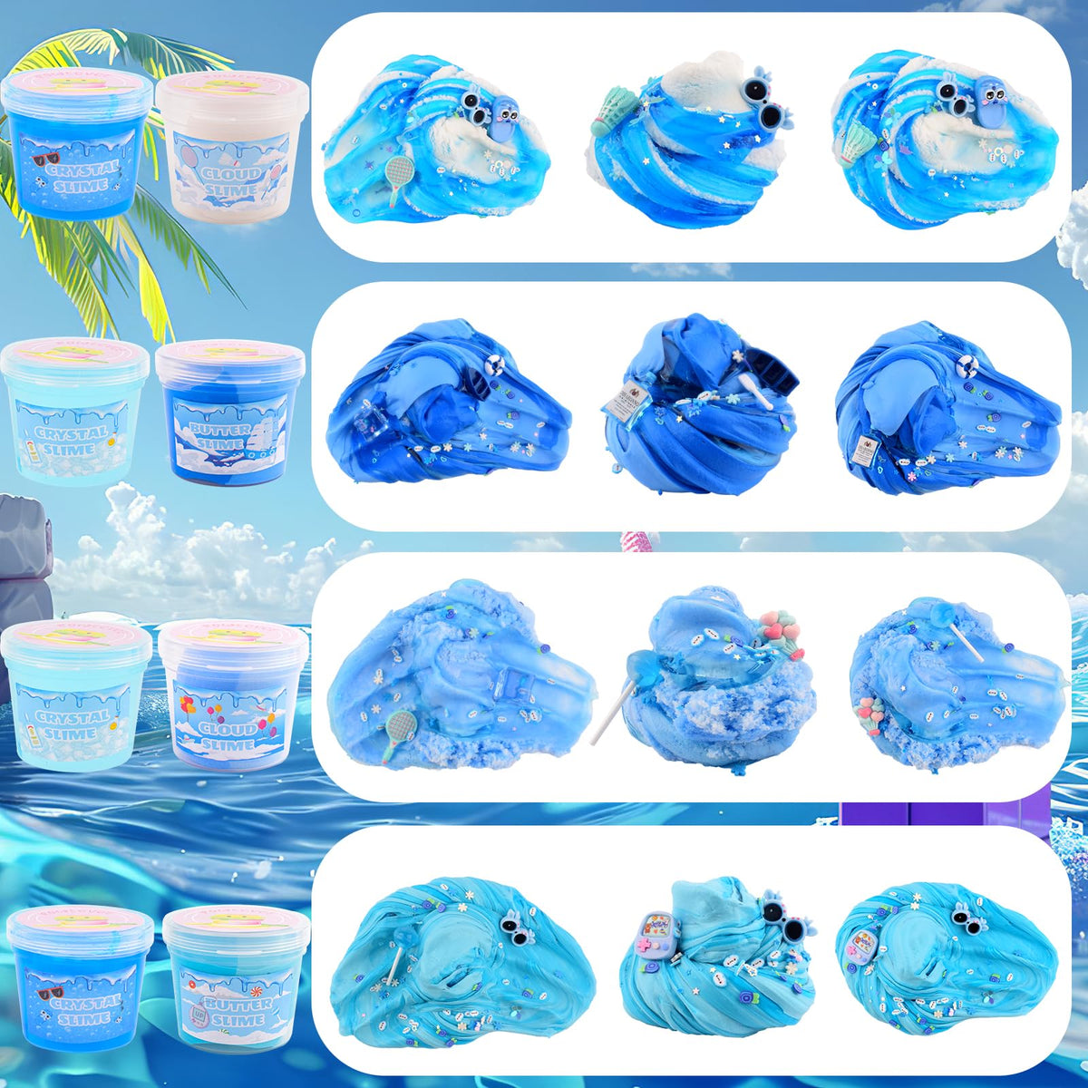 Rowecvce 6 Pack Slimes Kit – Blue Butter, Cloud & Crystal Clear Slimes for Kids