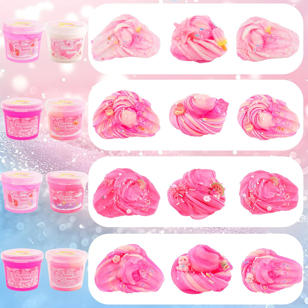 Rowecvce 6 Pack Slimes Kit – Pink Gradient Texture Slimes for Kids 8–12