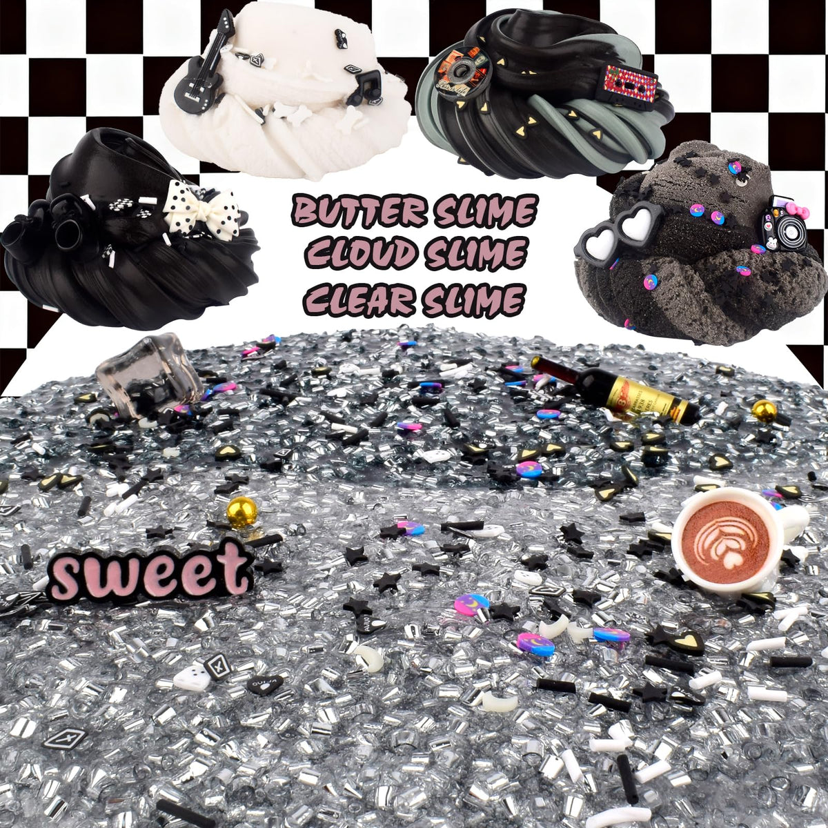 Rowecvce 6 Pack Slime Kit — Black Punk Slimes, Cloud Butter & Clear Slime (Ages 8-12)