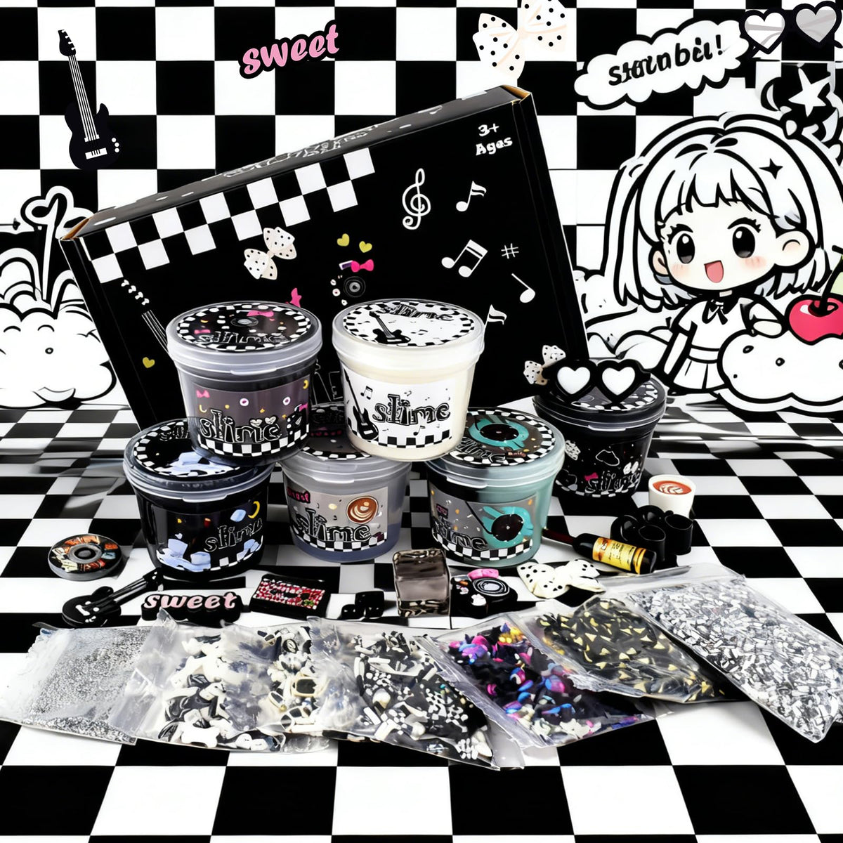 Rowecvce 6 Pack Slime Kit — Black Punk Slimes, Cloud Butter & Clear Slime (Ages 8-12)