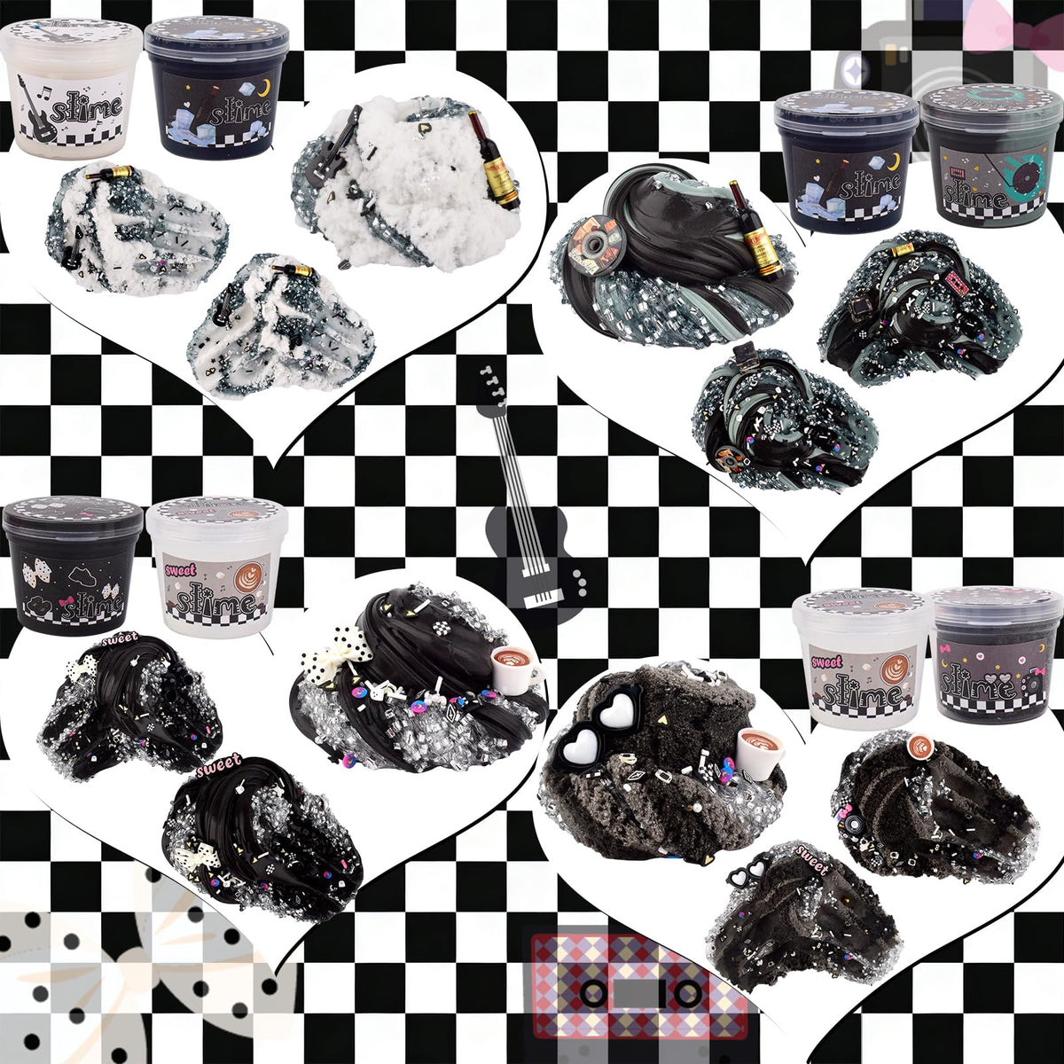 Rowecvce 6 Pack Slime Kit — Black Punk Slimes, Cloud Butter & Clear Slime (Ages 8-12)