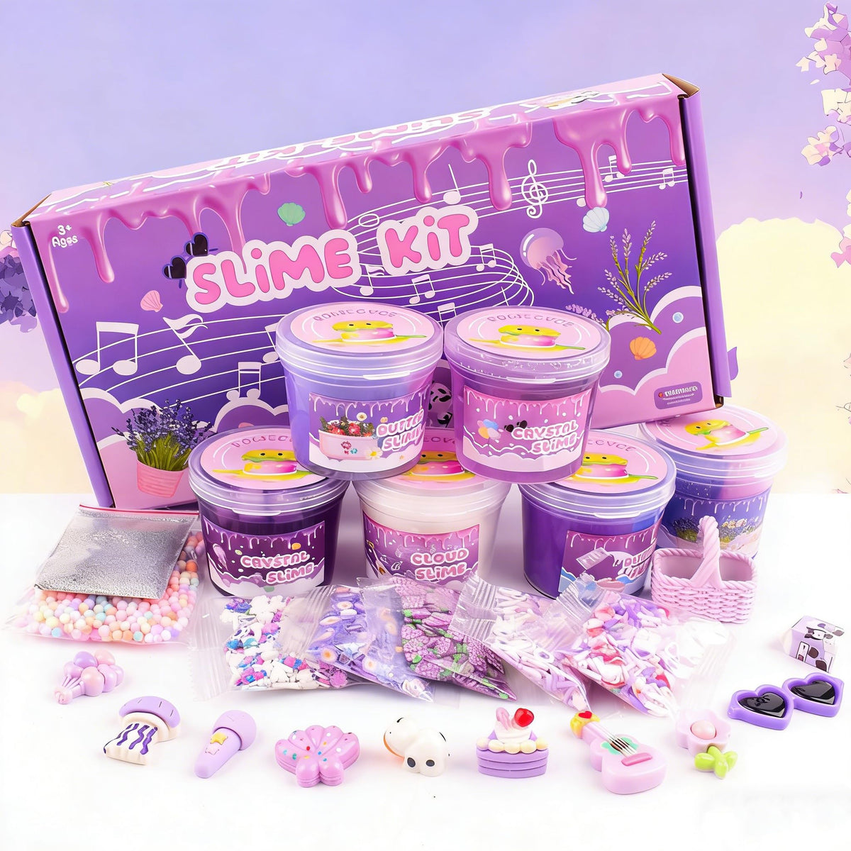 Rowecvce 6 Pack Slime Kit – Purple Dream, Cloud Butter & Clear Slime | Party Favors & Gifts