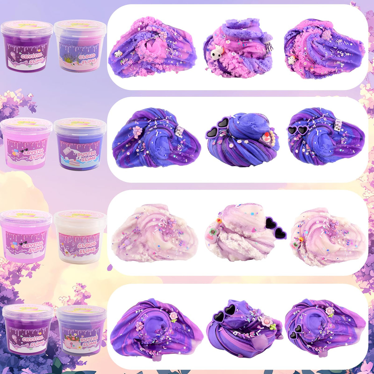 Rowecvce 6 Pack Slime Kit – Purple Dream, Cloud Butter & Clear Slime | Party Favors & Gifts