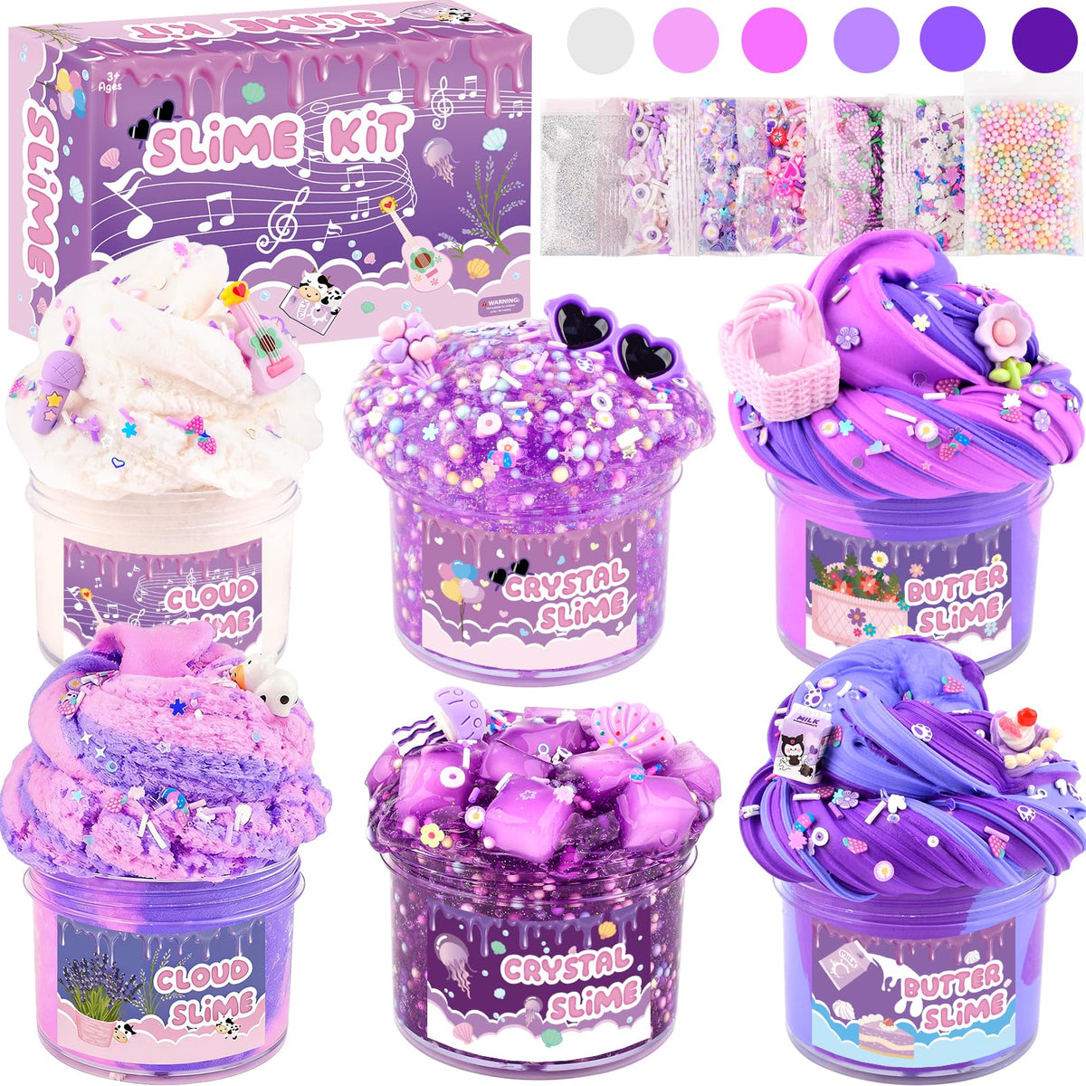 Rowecvce 6 Pack Slime Kit – Purple Dream, Cloud Butter & Clear Slime | Party Favors & Gifts