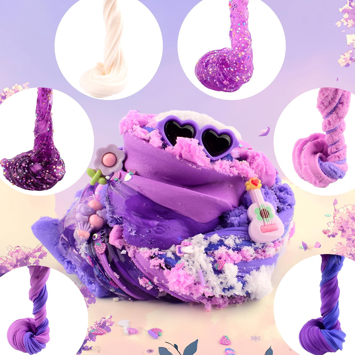 Rowecvce 6 Pack Slime Kit – Purple Dream, Cloud Butter & Clear Slime | Party Favors & Gifts