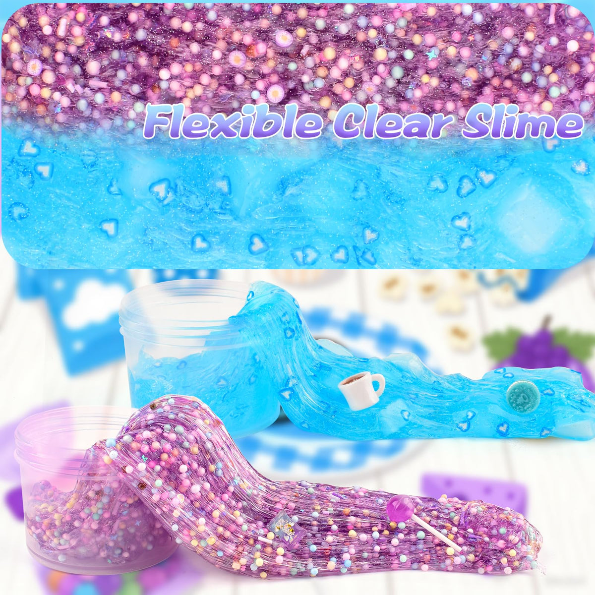 Rowecvce 6 Pack Snacks Slime Kit for Kids - Cloud Butter, Blue & Purple Slimes