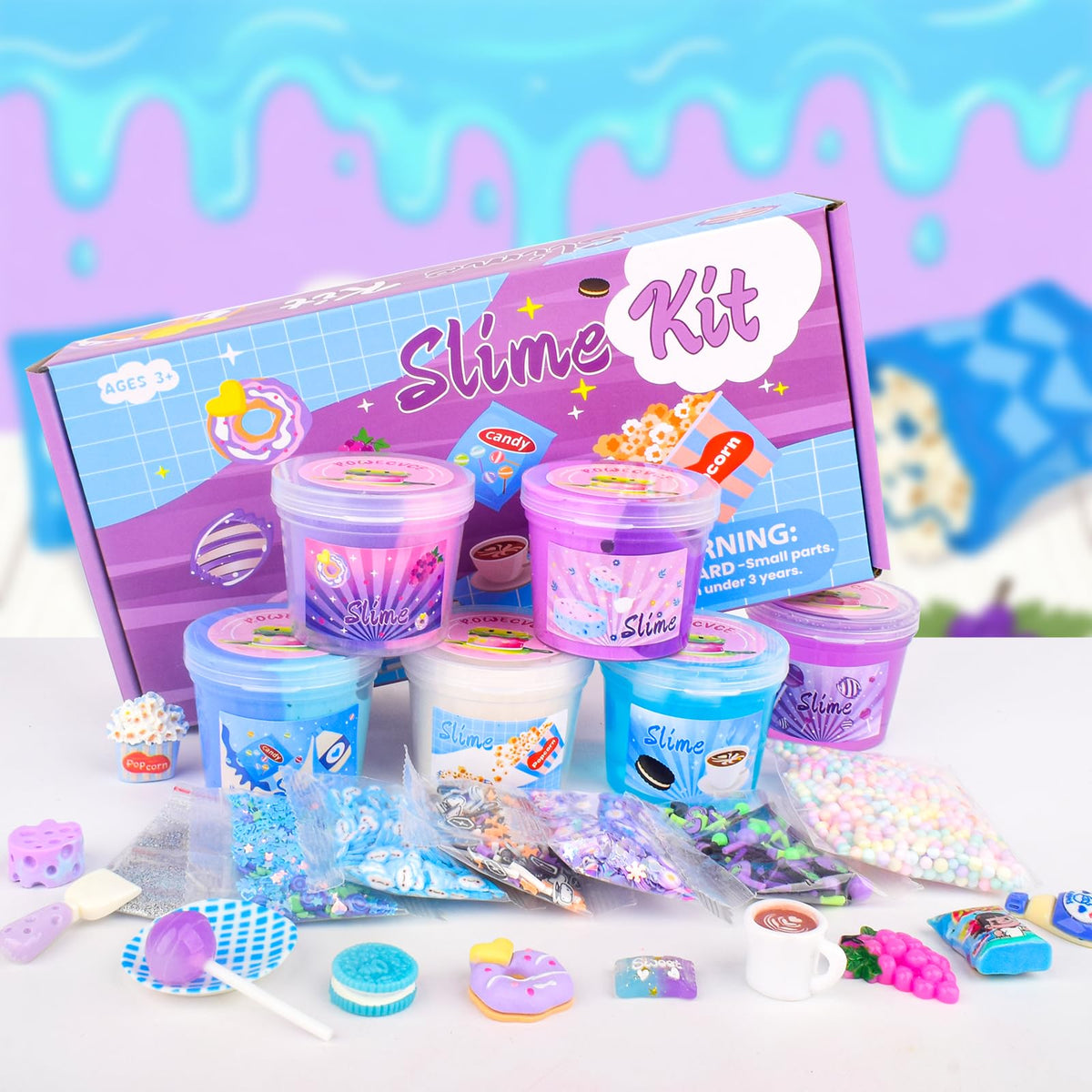 Rowecvce 6 Pack Snacks Slime Kit for Kids - Cloud Butter, Blue & Purple Slimes