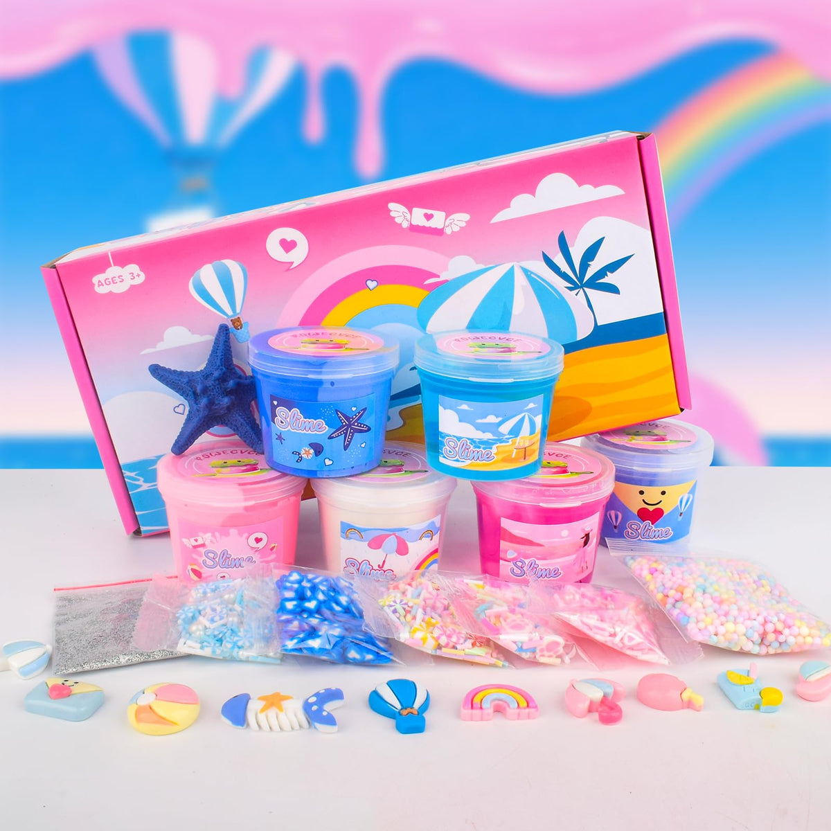 Rowecvce 6 Pack Slimes – Pink & Blue Butter, Cloud & Clear Slime Kit for Kids 4–12