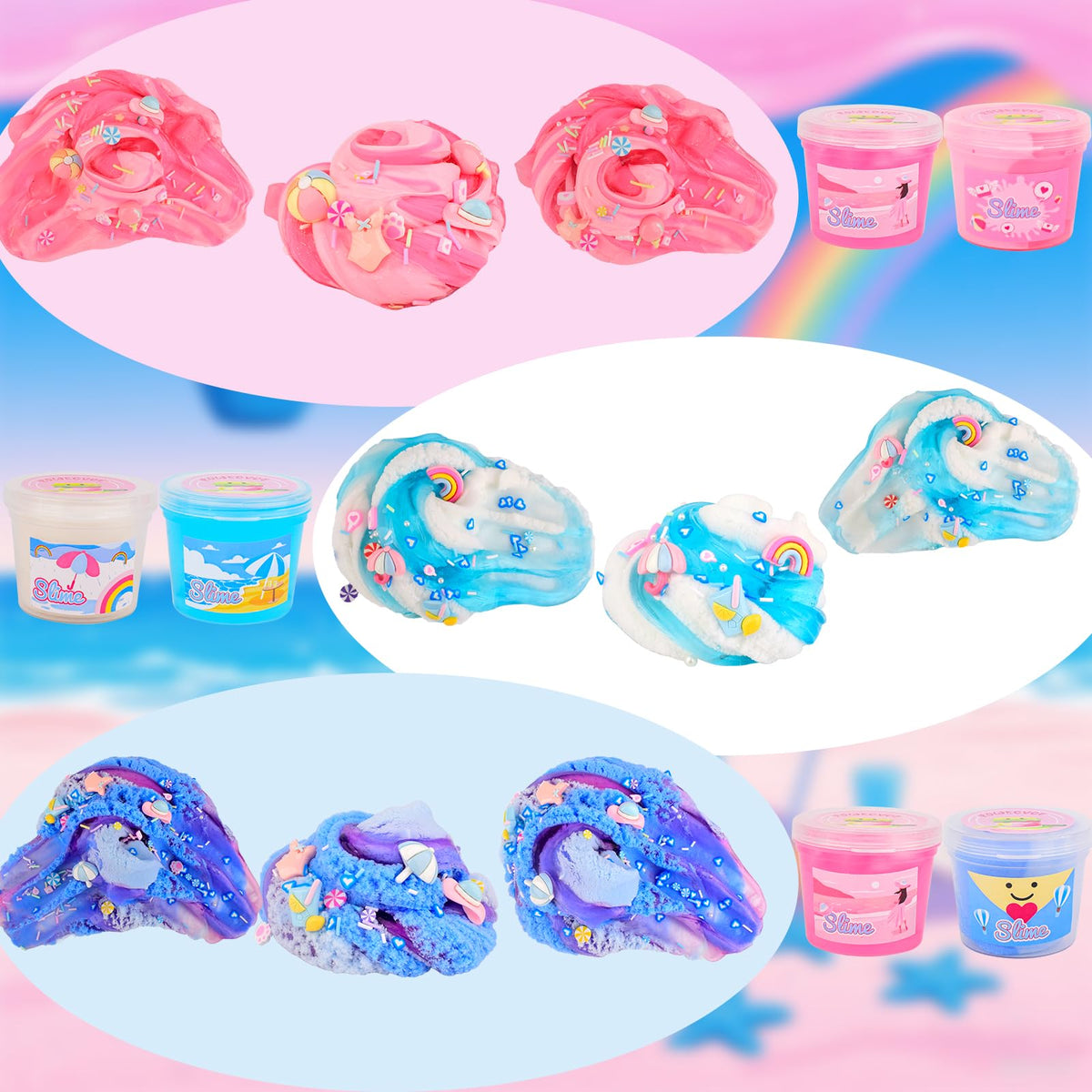 Rowecvce 6 Pack Slimes – Pink & Blue Butter, Cloud & Clear Slime Kit for Kids 4–12