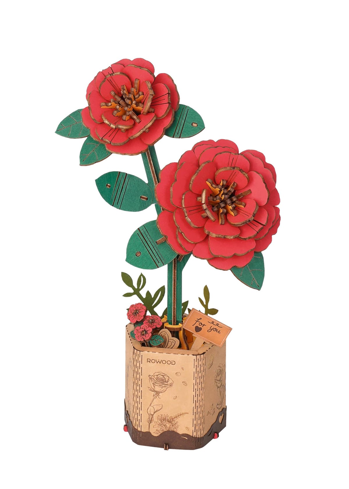 Rowood 3D Puzzle Artificial Flower – DIY Wooden Flower Craft Kit for Gifts & Decor