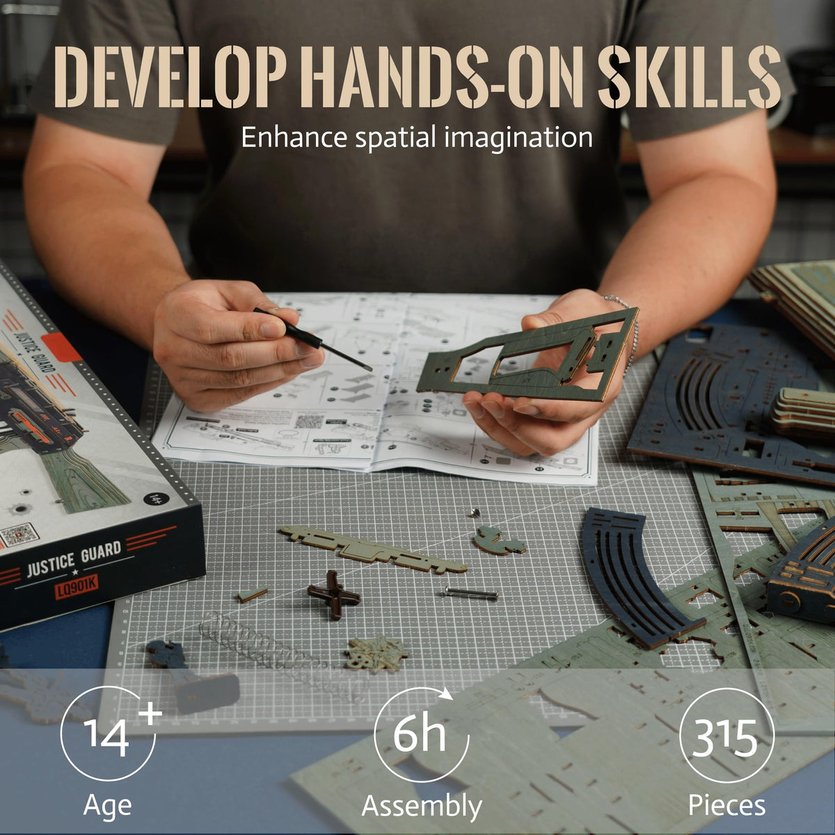 rowood 3D Puzzles for Adults | Premium Wooden Model Kit with Rubber Band Gun